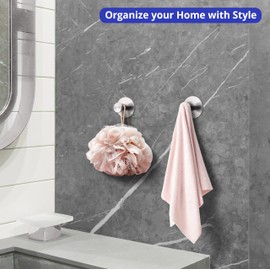 Heavy Duty Adhesive Metal Hooks for Hanging Hats, Garage Tools, Shower Accessories - Set of 6 Storage Hangers for Closet Entryway Organization, Wall Mount Peg Coat Rack, Bathroom Towel Holder (Chrome)