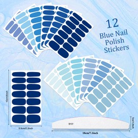 XEAOHESY 12 Sheets 168 Pieces Blue Solid Color Nail Polish Strips, Self-Adhesive Nail Polish Stickers, Blue Nail Wraps, Nail Art Accessories