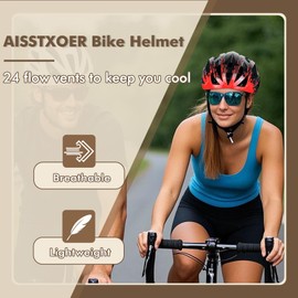 AISSTXOER Bike Helmet for Adults, CPSC-Certified 56-62cm Adjustable Road Cycling Helmet, Lightweight, Streamlined & 24-Vent One-Piece Moulded Design, with Detachable Visor (Orange+Red Colour)