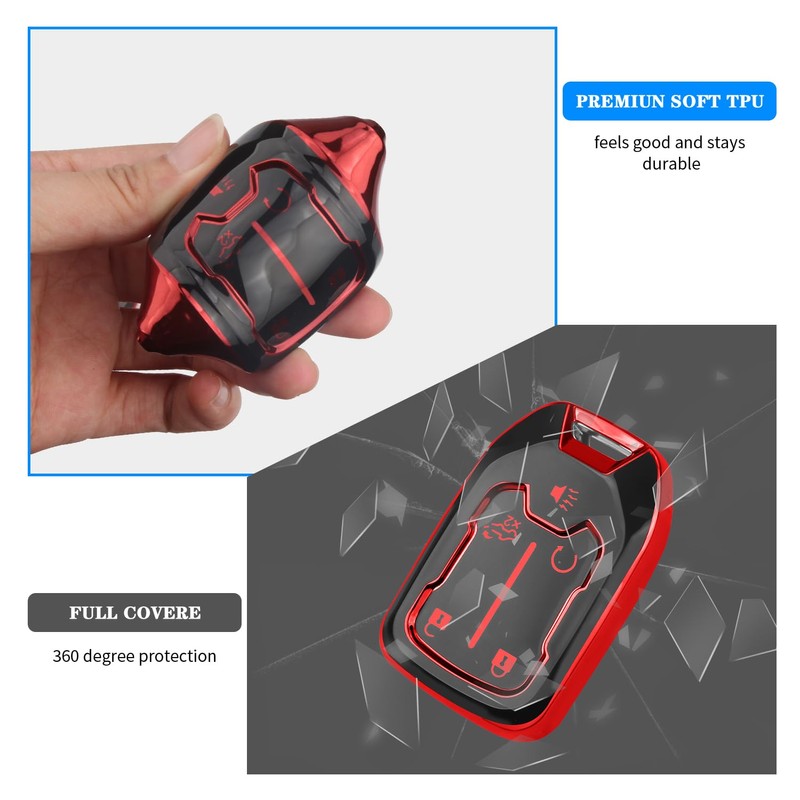 QBUC for GMC Key Fob Cover with Keychain,5 Button Soft