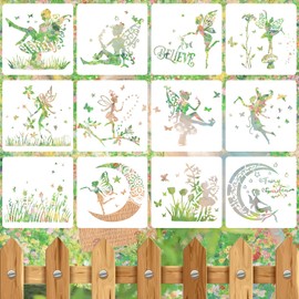 12 PCS Fairy Stencils Reusable Butterfly Moon Fairy Wildflower Templates for Painting on Wood Wall Glass Canvas Scrapbook DIY Craft Home Decor 4.7 x 4.7 Inch