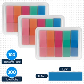 Essex Wares - 300 Pieces - Transparent Sticky Notes Tabs with Case - 5 Bold Colors - 3 Cases - 1.8" x 0.4" - 60 Pieces Each Color - Pop Up Index Tabs - Book Flags for Annotating - Book Sticky Tabs
