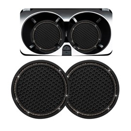 Ziciner 2 Pack Bling Car Cup Coaster, Crystal Soft Rubber Cup Holder Insert Coaster, Anti-Slip Rhinestone Drink Cup Mat, Universal Interior Accessories for Car SUV Truck (Black&Gray)