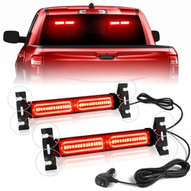 HLauto 1002L Emergency Strobe Traffic Advisor Light Bar: 40 LED Dash Safety Warning Flashing Light, Front/Rear Windshield Visor for Construction Vehicle, Tow/Plow Truck (2x10.7inch, Red)