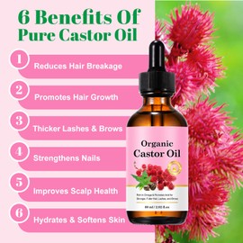 Castor Oil Organic, Cold Pressed Hexane Free Castor Oil, Nourishes The Scalp and Stimulates Hair Growth(2 fl.oz)