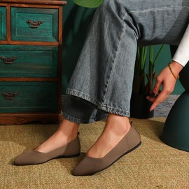 Bealin Women's Flats Shoes Pointed Toe Knit Ballet Comfortable Dressy Slip On Flat for Women Washable Flats Shoes Coffee 8