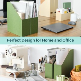 LifeSto Magazine Holder - File Holder and Desk Organizer, Paperboard Book Organizer and Storage Box for Documents, Magazine Holder Rack for Classroom, Home, and Office (Leaf Green, 4-Pack)
