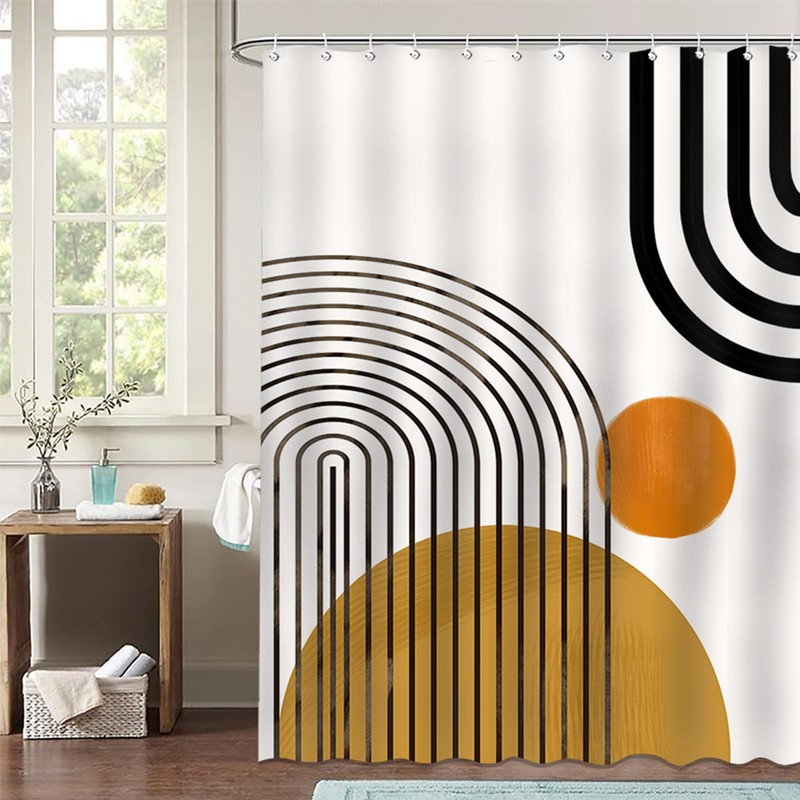Avezano Mid Century Abstract Shower Curtain Modern Minimalistic Arch Home