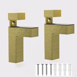 Glass Shelf Brackets , Adjustable 2PCS WoodFloating Shelf Brackets, Mounting Brackets, Glass Shelf Wall Brackets,Gold