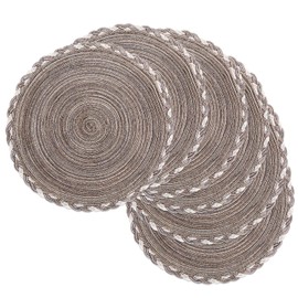 SHACOS Round Placemats Set of 6 Braided Glitter Round Table Placemats 15 inch for Wedding Holiday Party (Multicolor - Light Coffee, 6)
