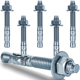 Ahniiqo 3/8 x 3 inch Wedge Anchors, 6 pcs Concrete Screw and Anchor Kit, Galvanized Concrete Anchors, Concrete Wall Anchors and Brick Anchors, Suitable for Concrete Floors and Walls