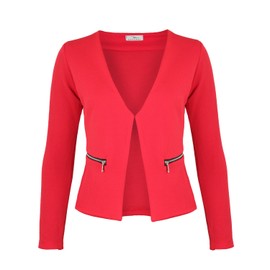 Women's Blazer with Pockets (382) (A-11) - red Plain, size: 40 / L