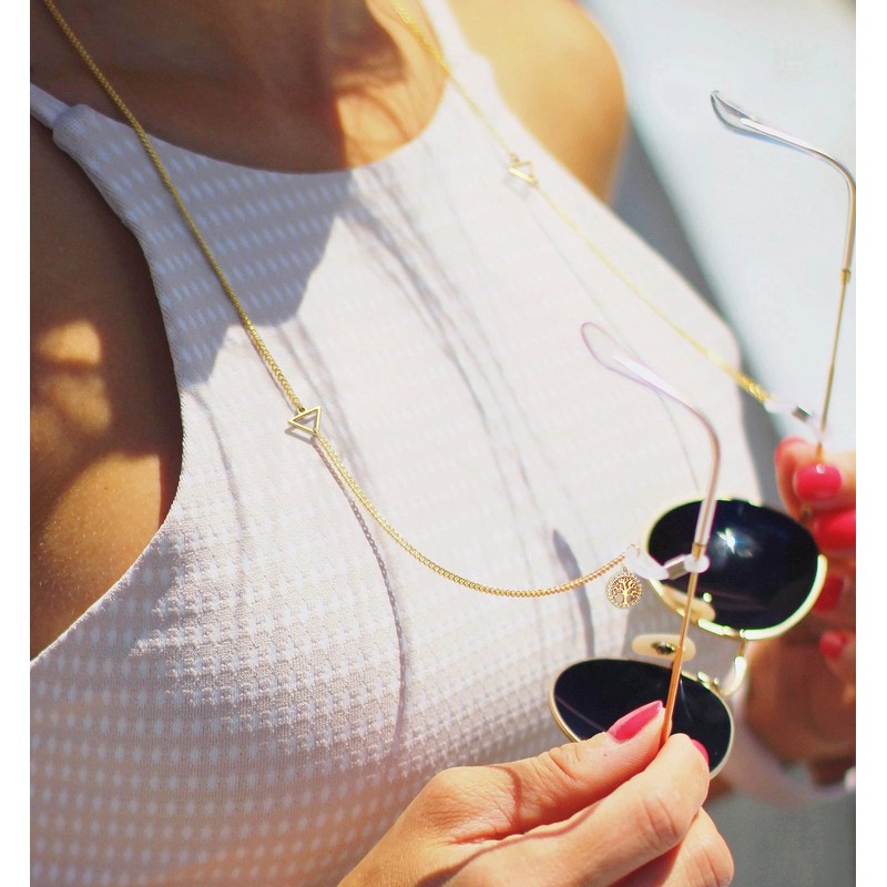 PEARLADA 18k Gold Tree of life Glasses Chain Triangle Sunglasses