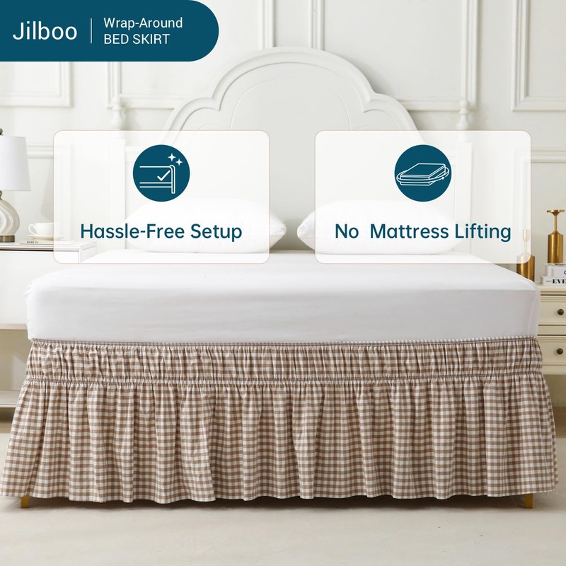 Jilboo Wrap Around Bed Skirt 16" Drop, Queen Size, Warm