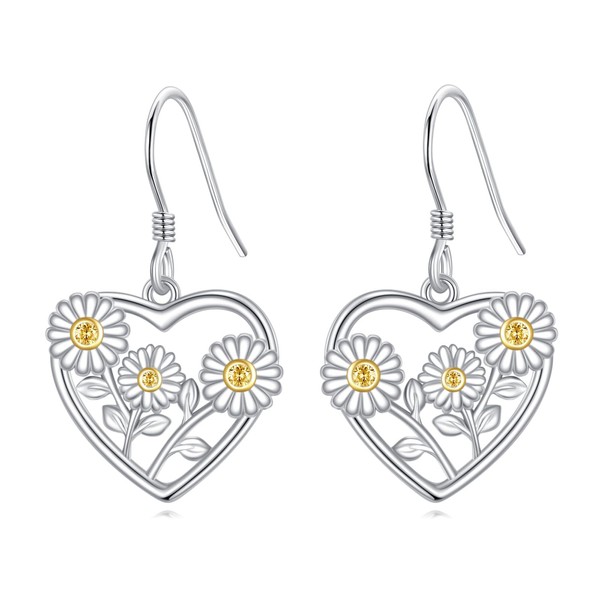 Daisy Earrings 925 Sterling Silver Flower Floral Dangle Earrings Jewelry