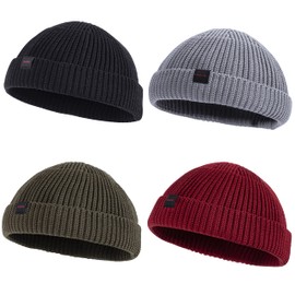 DASMINI Fisherman Beanie,Skull Cap Mens Cotton Beanie Winter hat Small Short Warm Gift (Black+Winery+Grey+Olive, Size M)