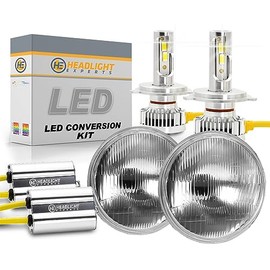Headlight Experts H5001 LED 5.75" Round Dual Beam Glass Sealed Beam Plug and Play Conversion Kit for Classics