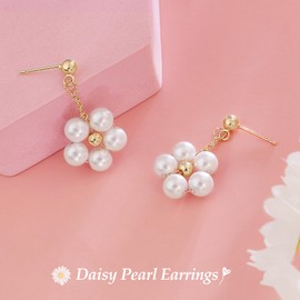 SmileBelle Daisy Earrings as Pearl Earrings for Women, Dainty Flower Jewelry as Daisy Gifts, 14k Gold Pearl Stud for Women as Summer Beach Accessories Costume Jewelry