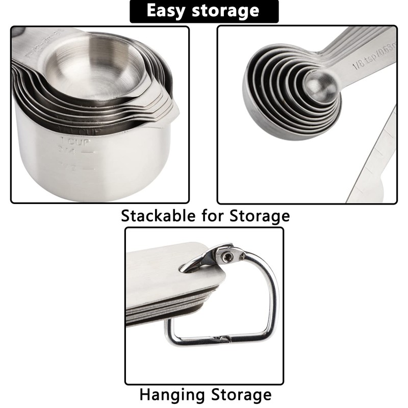 Measuring Cups and Spoons Set Stainless Steel 7 Stackable Measuring
