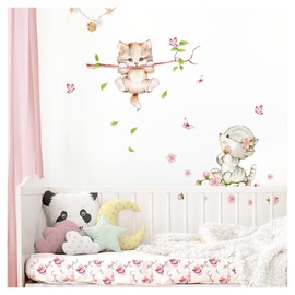 Little Deco DL361 Wall Sticker Children's Room Girls 2 Cats Butterflies I 2 x A4 Sheets I Wall Sticker Cat Sticker Animals Decoration Baby Room Children