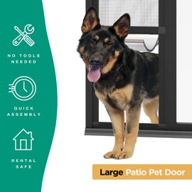 Hakuna Pets Patio Pet Door for Sliding Doors, Easy DIY Install, Dog Door Features Safe Magnetic Closure, Durable UV Resistant Mesh, Remove for Storage, Great for Rentals, Large, Black, Door Insert