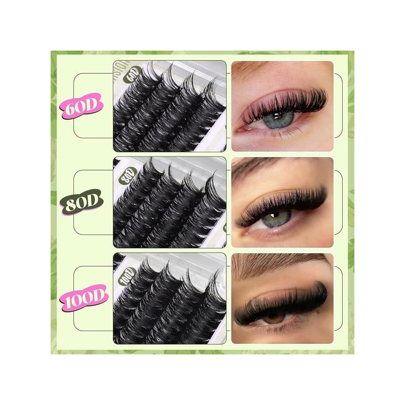 D-Curly 초보자를 위한 D-Curly 클러스터 속눈썹 연장 480Pcs 볼륨 DIY