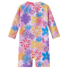 UMELOK Baby Girls' One Piece Swimsuit Infant Swimwear Rash Guard Swim Suit Full Zip with Long Sleeve UPF 50+ Sun Protection Swimsuit Multicolored Daisies,2Y