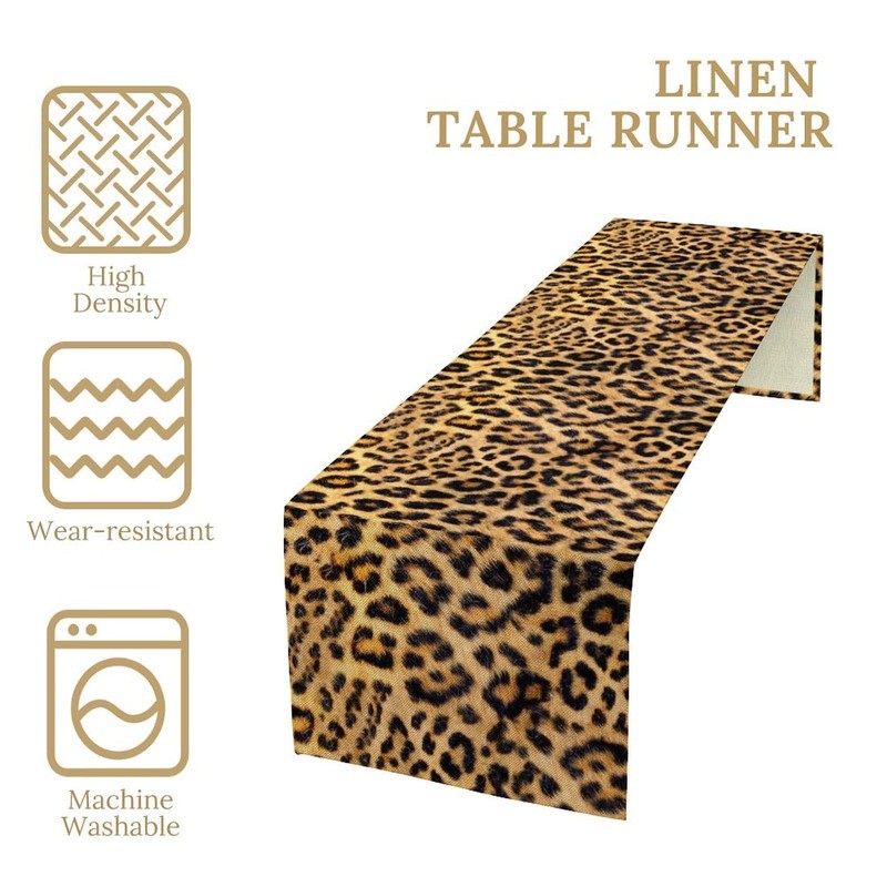 ShiTingYu Leopard Print Dinning Table Runner, Cotton Linen Rustic Cottage