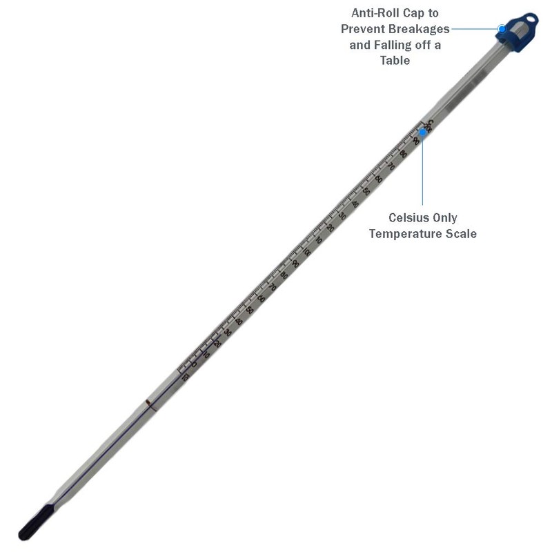 -10 to +200 Laboratory Thermometer 305mm With Blue Spirit Partial
