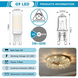 3w G9 led bulb replacement | G9 LED Bulb 3W, 40 Watt T4 G9 Halogen Equivalent, 3000K Soft Warm White, 120V No-Flicker, Non-Dimmable | Chandelier Lighting 420LM (6 Pack) by BAOMING 