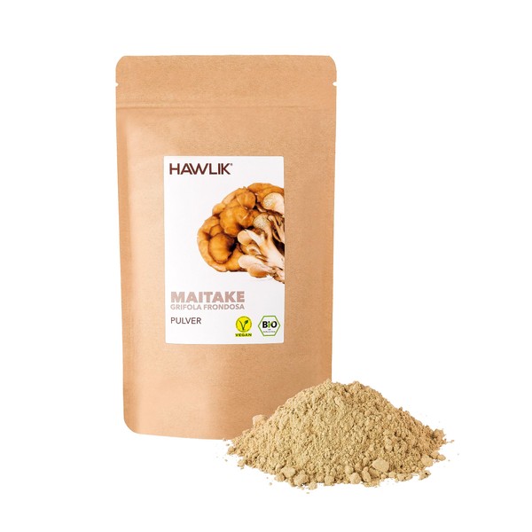 HAWLIK Vital Mushrooms Organic Maitake Powder - 100 g in Stand Bag - Ideal for Mixing - Natural Growing - Gentle Drying - Vegan