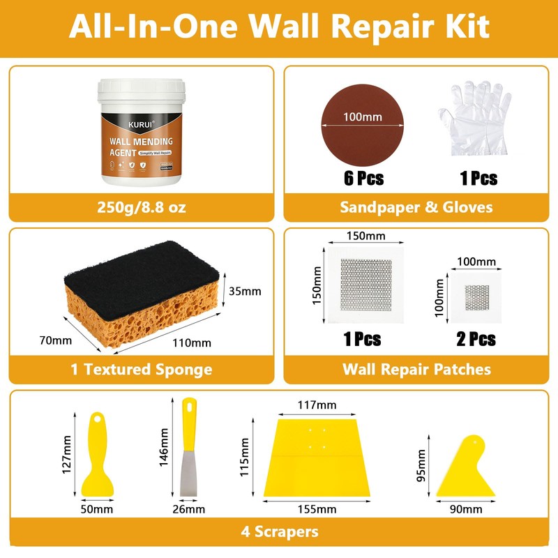 KURUI Drywall Repair Kit, 8.8oz Spackle Wall Repair Paste with