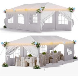 Homall 10'x30' Gazebo Party Tent - Waterproof Outdoor Canopy with Removable Sidewalls, for Weddings, BBQ, Camping, Backyard, Fits 40 People (White)