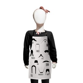 Lunarable Mustache Apron, Variety of Facial Hair Types Officer Chef Vamp Surrealist Fumanchu, Small Apron Bib with Adjustable Ties for Baking Painting, Small Size, Black and Coconut