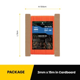 Kamu Synber 2 mm Paracord 15 m 100% Nylon Rope Tear-Resistant Cord with 1 Core Type I All-Purpose Rope for Crafts, Outdoor, Camping, Survival Load Capacity 45 kg Orange