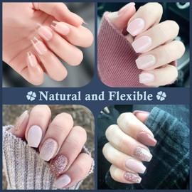 Luckyfairy Short Coffin Fake Nails, 240pcs Soft Gel Pre-Filed Acrylic Short Ballerina Nail Tips, Half Matte Full Cover Clear Press on Flase Nail Tips for Nail Extension Home DIY 12 Sizes Gelly Tips