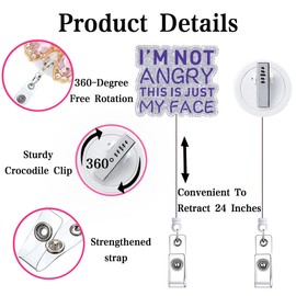 I'm Not Angry This is just My Face Funny Badge Reel Retractable for Nurse Cute Humor Nursing Badge Holder with Alligator Clip Healthcare Medical Assistant LPN RN CNA Badge Clip ID Card Accessories
