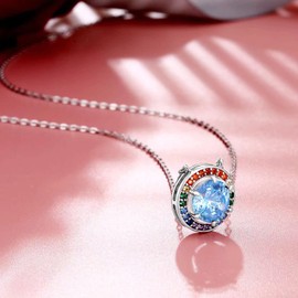 Qings 925 Sterling Silver Birthstone Necklace for Women Classic Cubic Zirconia Round Pendant Necklace 12 Months Jewellery Gift for Mum Girls Birthday Wedding 45 cm + 5 cm Chain Gift Box, Sterling