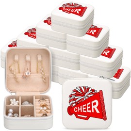 Cosblank 12 Pcs Cheer Team Gifts Bulk Cheerleader Jewelry Box Travel Jewelry Case Organizer for Team Inspirational Gift Cheer Accessories for Teammates(Red)