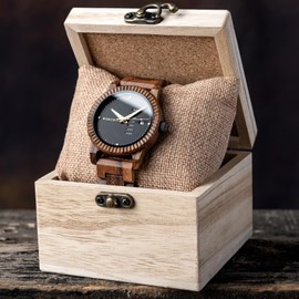 BOBO BIRD Men's Wooden Watch Analog Quartz Day Calendar Display Lightweight Handmade Wood Men Wrist Watch (Black)