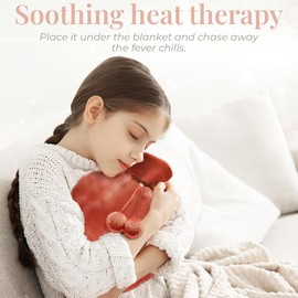 Happy Heaters Hot Water Bottle, 1L With Fluffy Cover - Ideal for Period, Back & Neck Pain - Orange, Perfect for Women, Seniors & Children (UK)