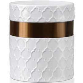 Home Acre Designs Kitchen Utensil Holder - Large Ceramic Farmhouse Countertop Crock, White/Copper