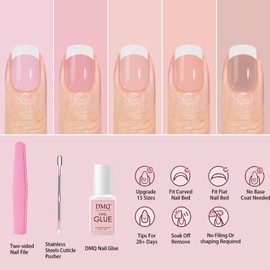 150Pcs French False Nails Kit - Short Square Fake Nails - 15 Size Nude Pink Press on Nail - Full Cover Acrylic Stick on Nails for Women Nail Extensions DIY (Nude Pink Short Square)