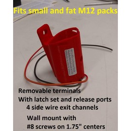 Made by Mitchell Milwaukee M12 Battery Holder Wall Mount Wired 14AWG, DIY, Robot, e-Bike, Lights, Tools USA PN M12-PD-14B