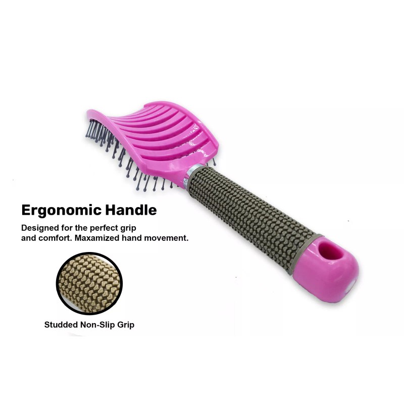 UltimateBrush Pink Hair Brush Anti Static Curved Vented Styling Detangling