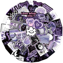 120Pcs Purple Aesthetic Stickers Moon Stickers，Cool Black Purple Stickers，Vinyl Waterproof Decal,Perfect for Kids,Teens, Water Bottle Suitcase Phone Skateboard Guitar Water Cup Bike Laptop Scrapbook