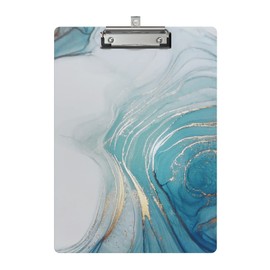 Clipboard Design Decorative Wood A4 Letter Size Clip Boards for Classroom Office, Standard Size 9" x 12.5" with Low Profile Metal Clip - Light Blue Marble