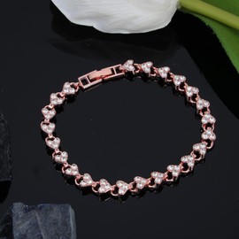 JJDreams Bracelet Women's Tennis Heart Bracelet for WomenShiny Tennis Bracelet with Heart Shaped Diamond Bangle Jewellery for Gift,Rose Gold
