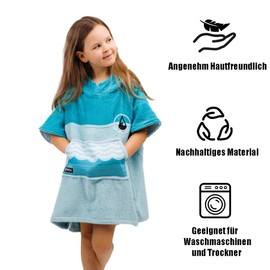 WAVE HAWAII Ponchini Mini Surf Poncho for Body Sizes from 90-120 cm 60% Viscose Made of Bamboo and 40% Cotton Changing Aid Beach Poncho for Swimming Beach Surfing Surf Poncho for Children, blue