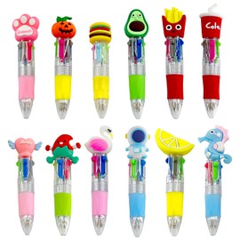 Wanheart 12 PCS Multicoloured Pens,Mini Retractable Ballpoint 4-Colour for Kids,Party Bag Fillers & School Supplies, Fun Cartoon Pens Class Gifts